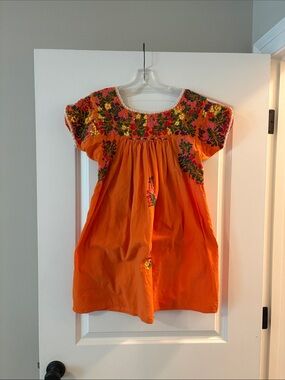 Embroidered Orange Girls' Mexican Dress